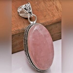 ROSE QUARTZ GEMSTONE JEWELRY PENDANT HANDMADE
